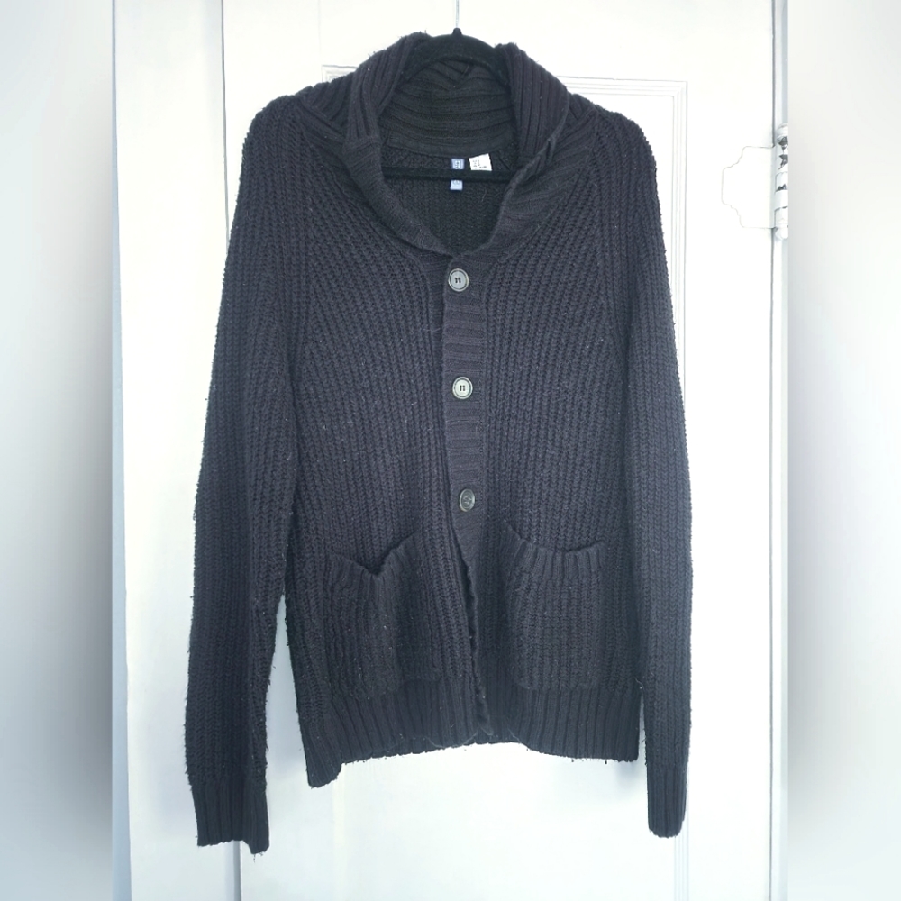Unisex Black Button-Up Sweater